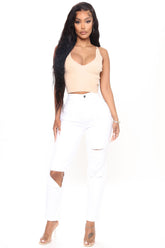 Classic Tapered Ripped Mom Jeans - White Ins Street